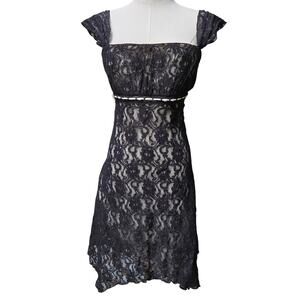 My Michelle Vtg 90s Y2K Fairy Whimsigoth Black Lace Babydoll Hanky Hem Dress L